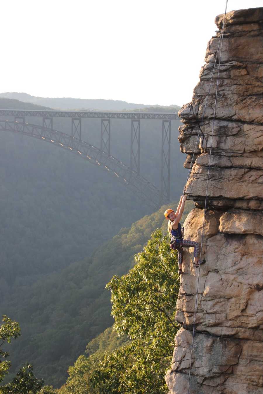 Audrey Polack, ninety feet above the New River Gorge