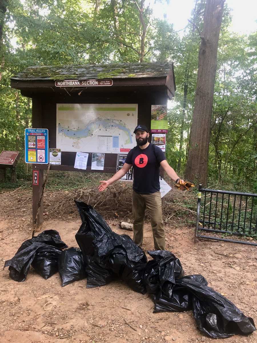 Trash piles after a short trail cleanup.